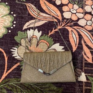 Vintage Y2K 90s Gold Glittery Clutch with Chain Strap